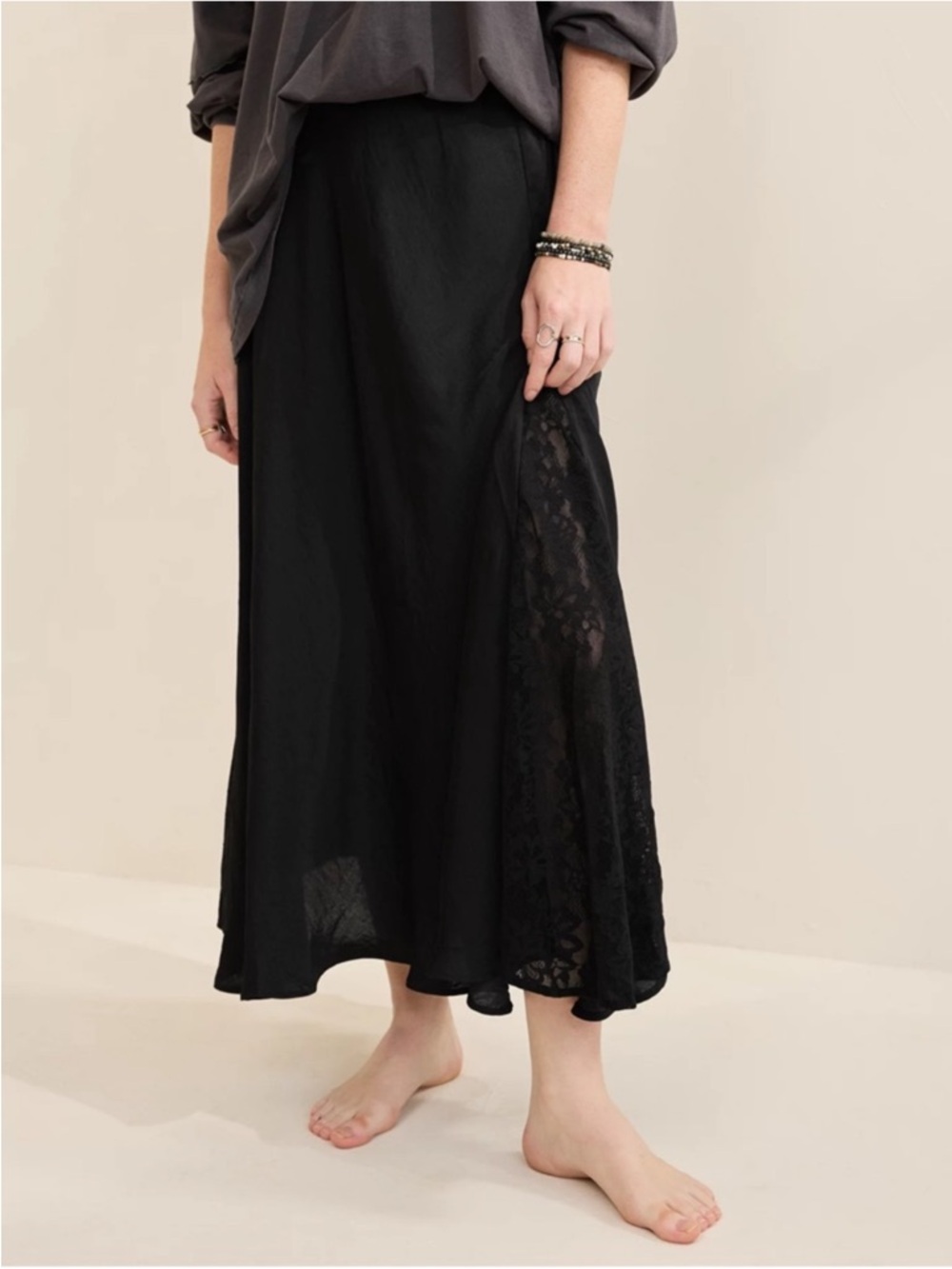 aerie Black Maxi Skirt with Lace Panel - Picture 3 of 6